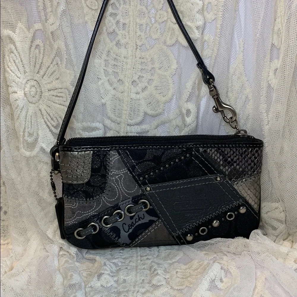 Coach Small Patchwork Wristlet in Black and Metallic Silver *READ*